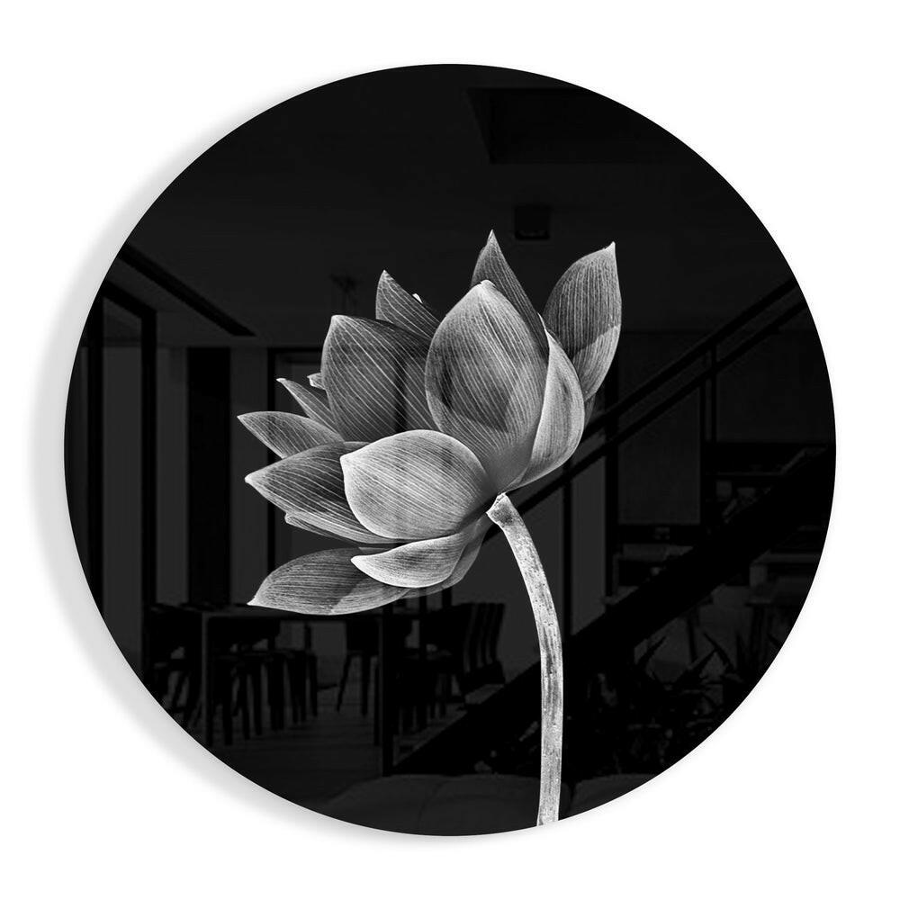 Leaning Monochrome Lotus tempered glass wall art