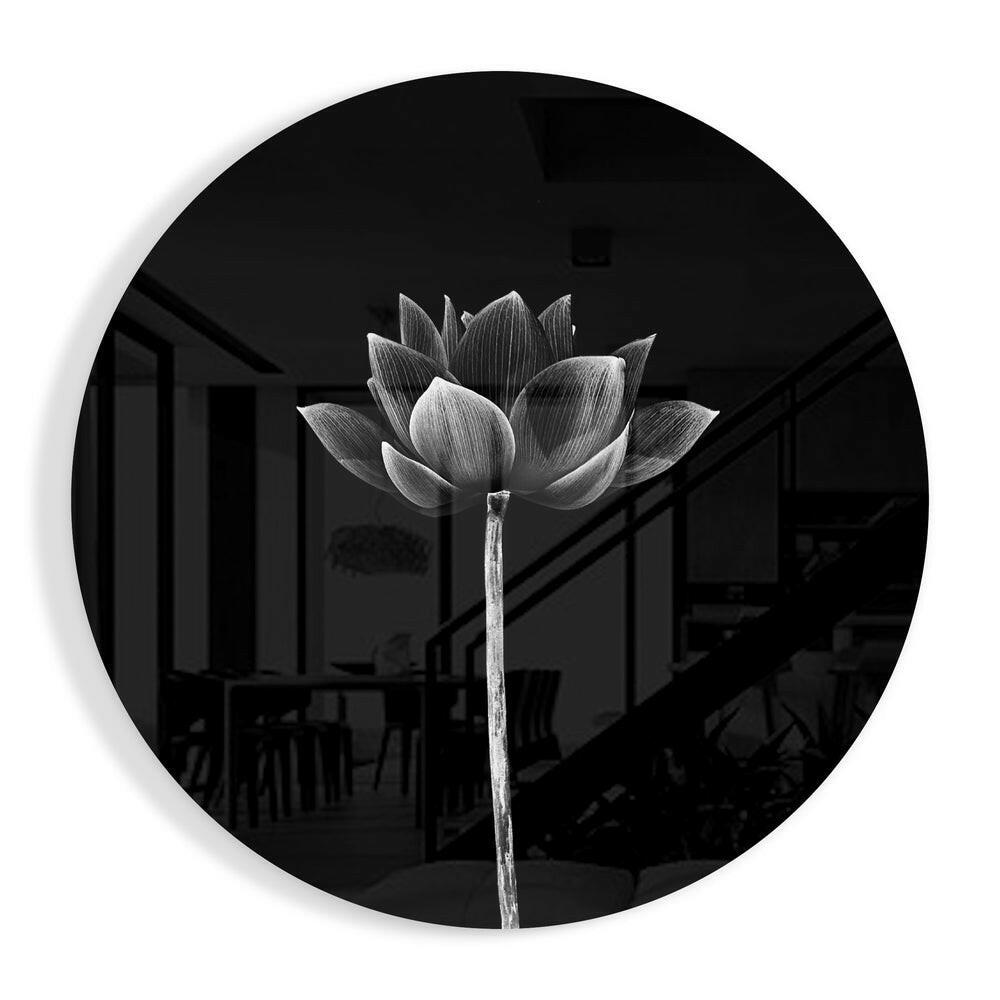 Upright Monochrome Lotus floral glass wall art