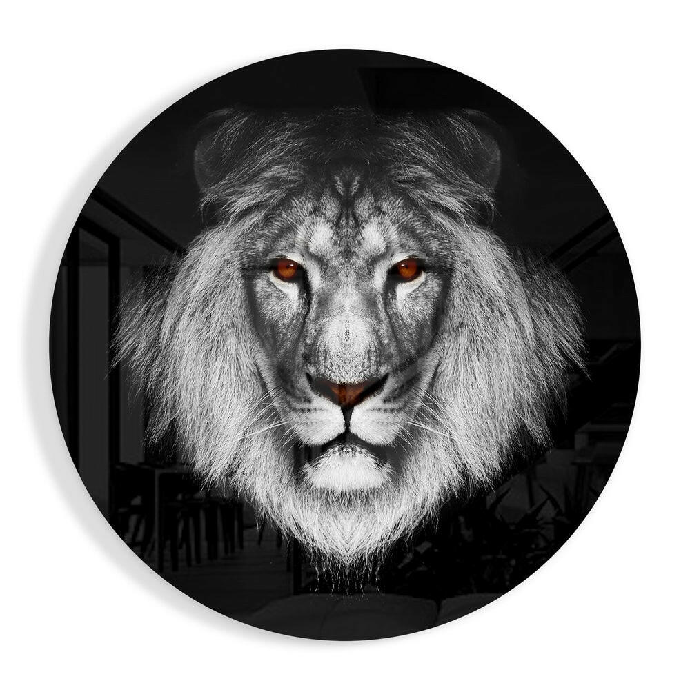 Amber eyed round lion face glass wall art