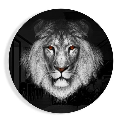 Amber eyed round lion face glass wall art