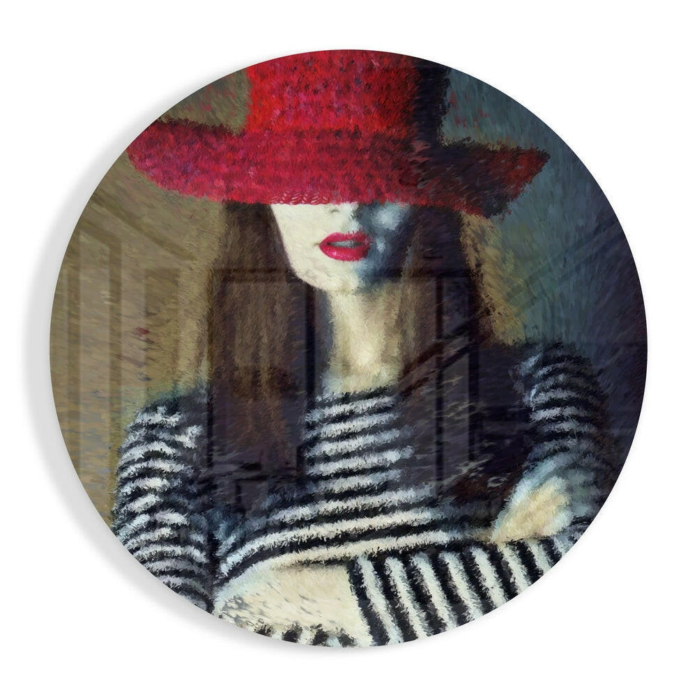 Woman in hat glass wall art