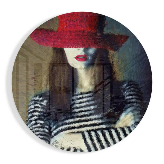 Woman in hat glass wall art
