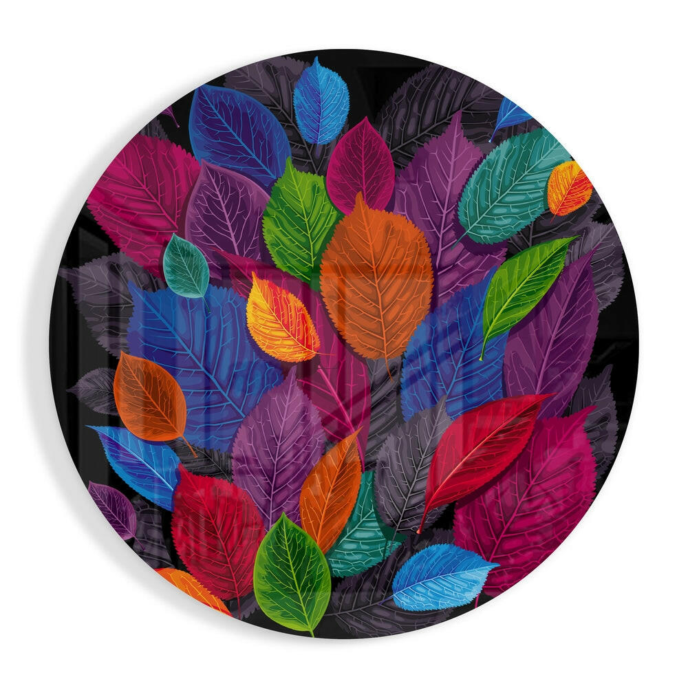 Colorful leaves glass wall art, botanical design