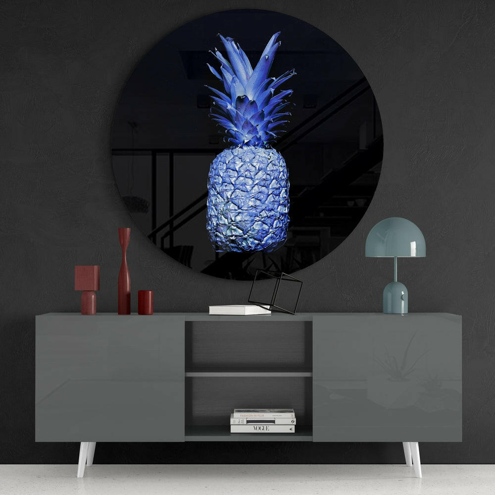 Electric Blue Pineapple Glass Wall Art