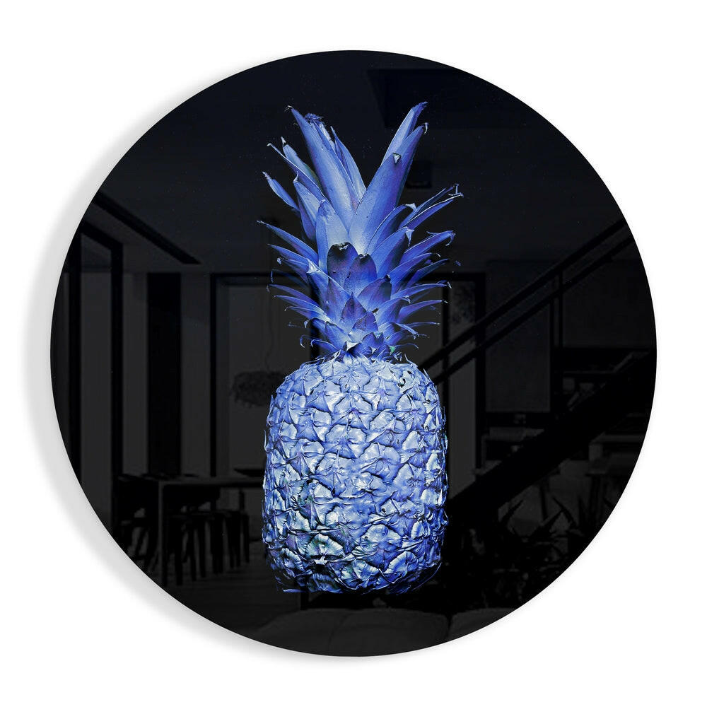 Electric blue pineapple glass wall art