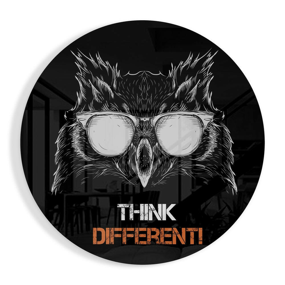 Cool owl with glasses glass wall art