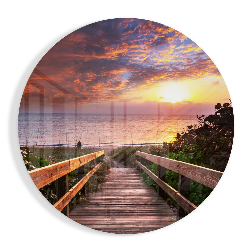 Sunset glass wall art with vivid warm color