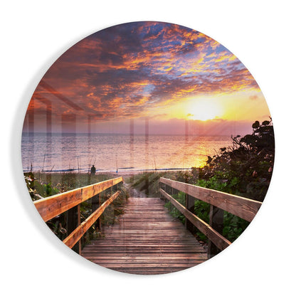 Sunset glass wall art with vivid warm color