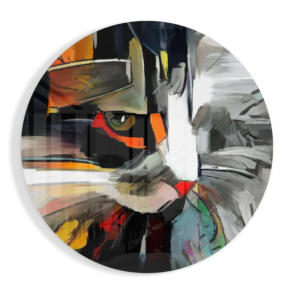 Cat glass wall art with artistic feline glass print on glossy tempered glass