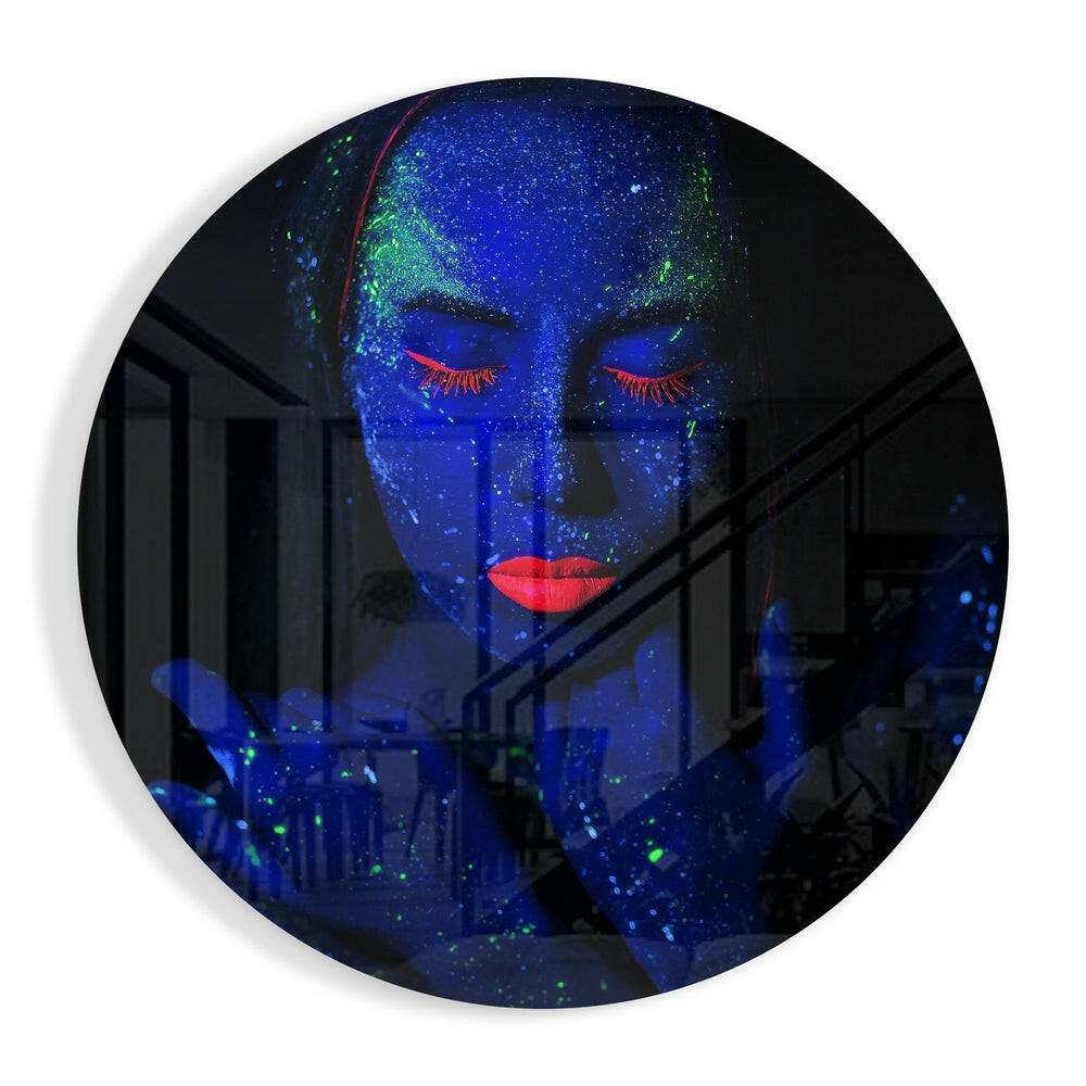 Indigo Green Speckle Face glass wall art print in high-gloss tempered glass