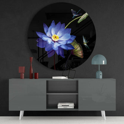 Water Lily Dragonfly Glass Wall Art