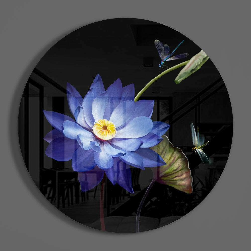 Water Lily Dragonfly Glass Wall Art