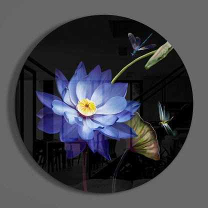 Water Lily Dragonfly Glass Wall Art