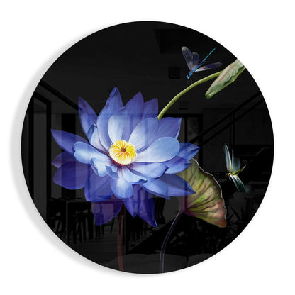 Water lily dragonfly glass wall art floral design