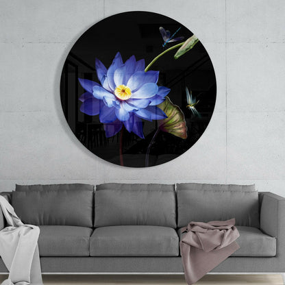 Water Lily Dragonfly Glass Wall Art