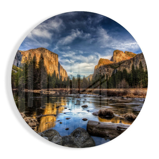 Layered mountain range landscape on glass wall art