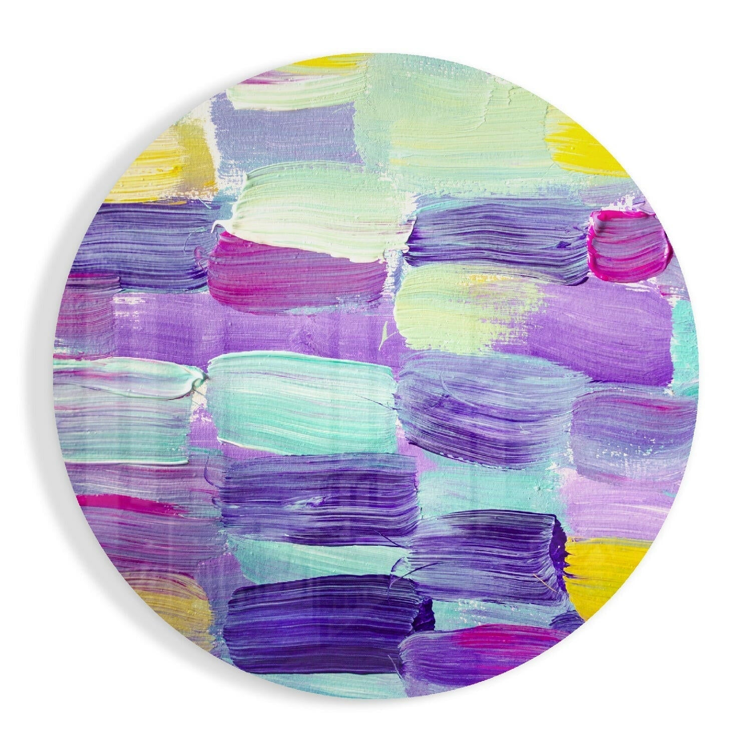 Purple teal brushstroke blocks glass wall art