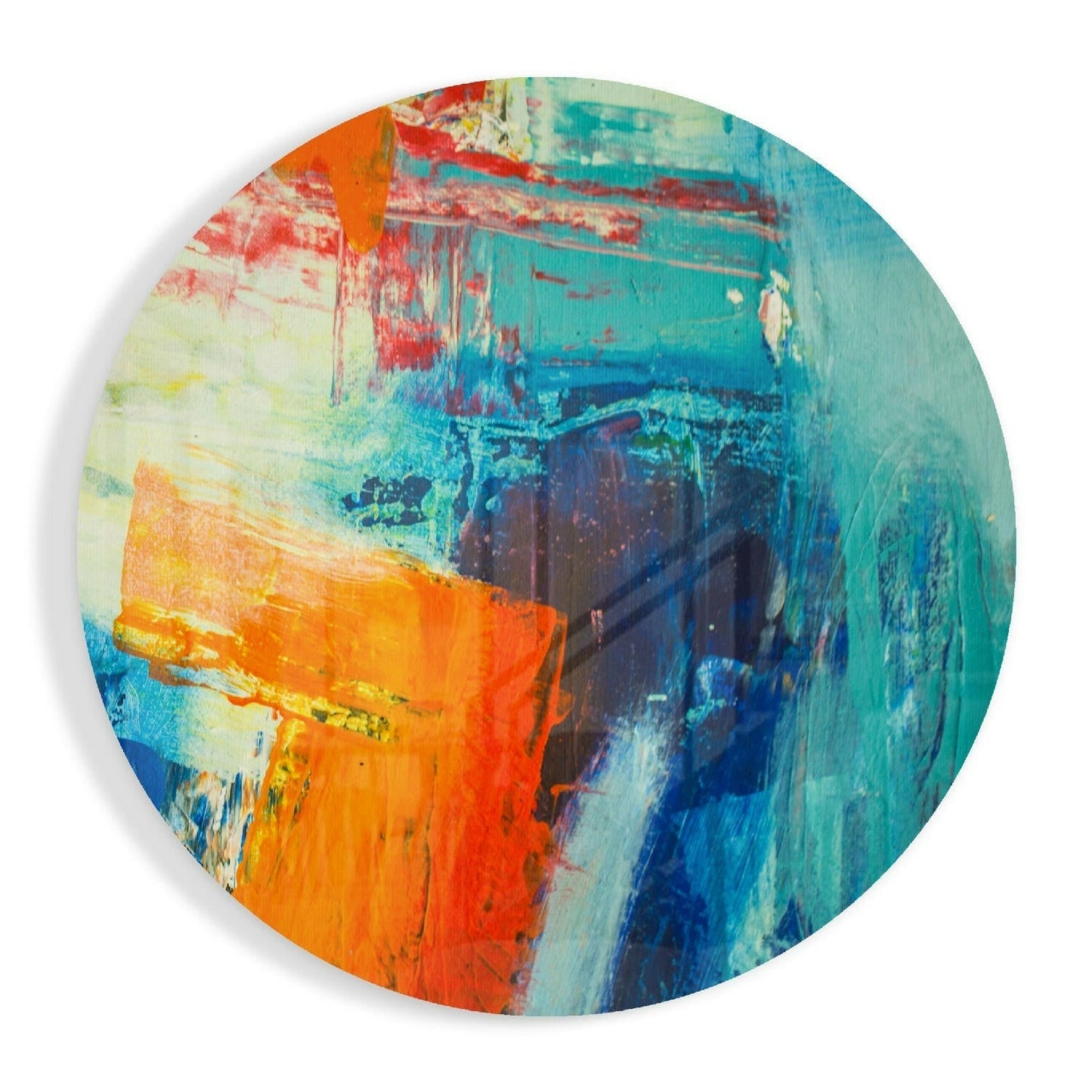 Orange blue palette knife glass wall art