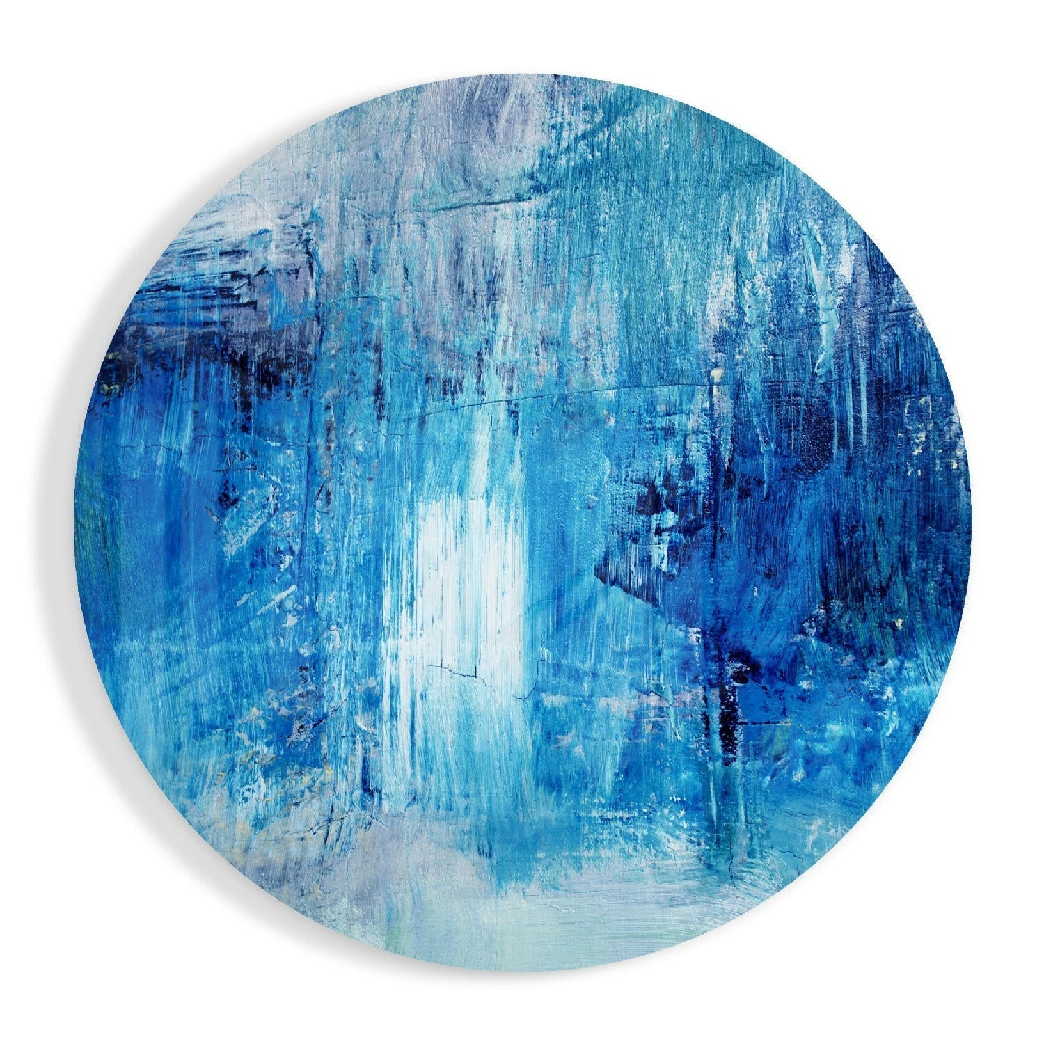 Deep Blue Textured Brushstroke glass wall art with abstract design