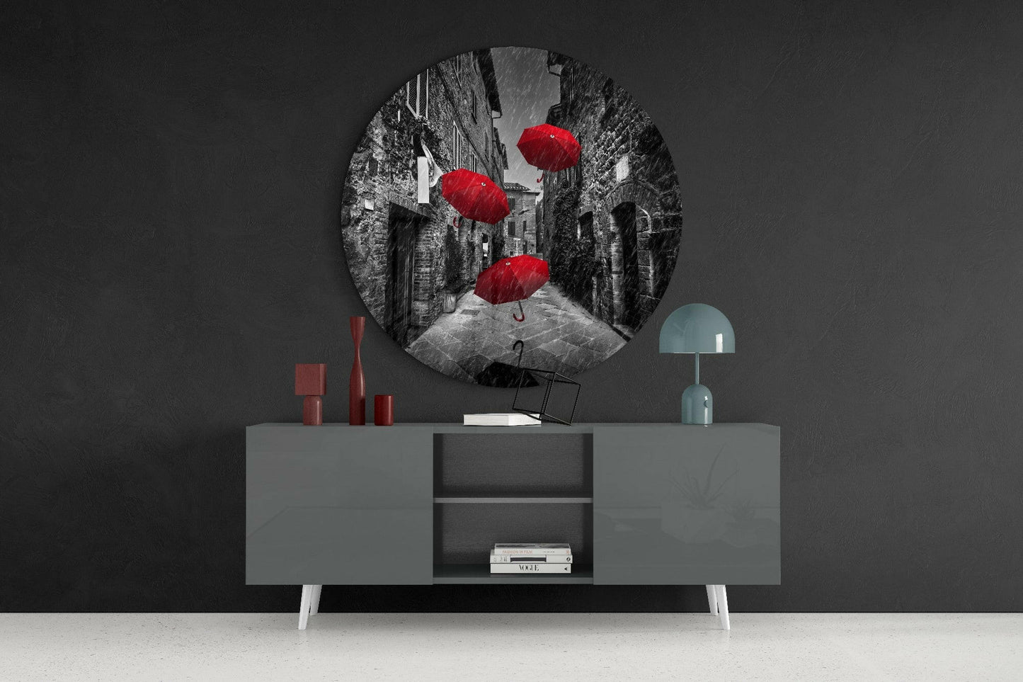 Floating Umbrellas Street Glass Wall Art