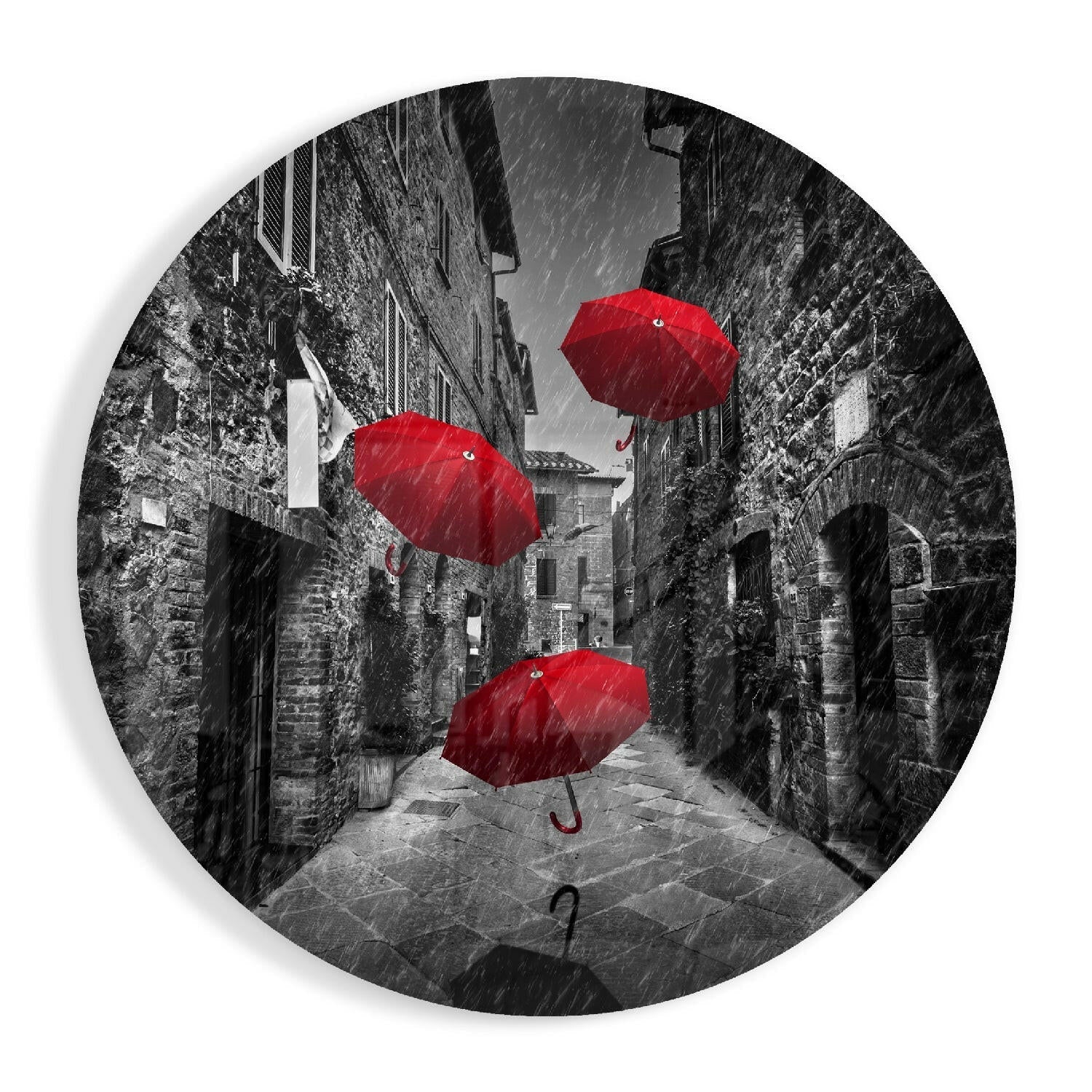 Floating umbrellas street glass wall art