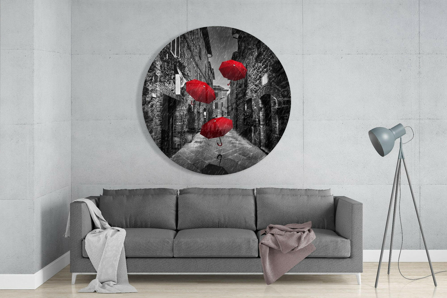 Floating Umbrellas Street Glass Wall Art