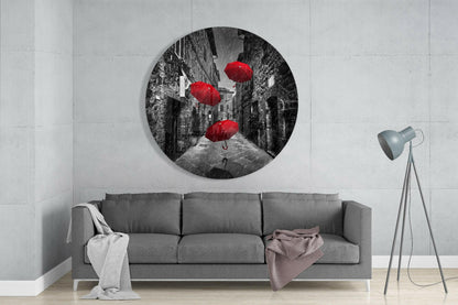 Floating Umbrellas Street Glass Wall Art