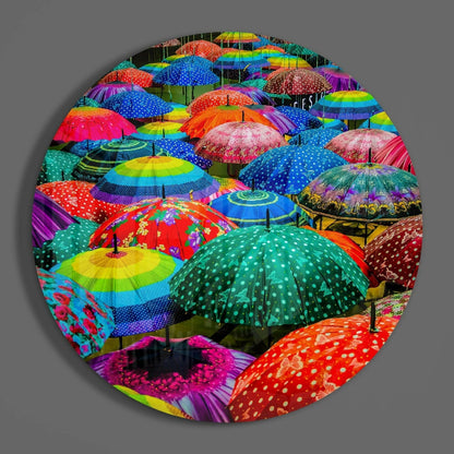 Polka Dot Rainbow Umbrellas Glass Wall Art
