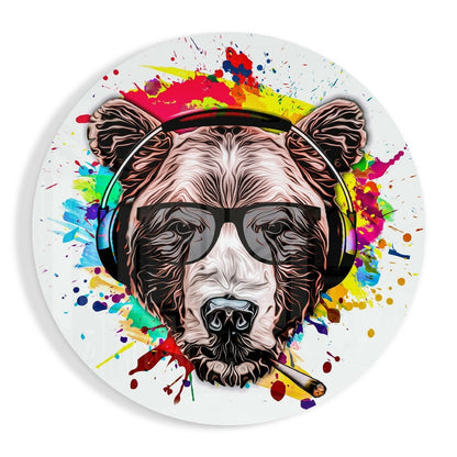 Musician bear tempered glass wall art print