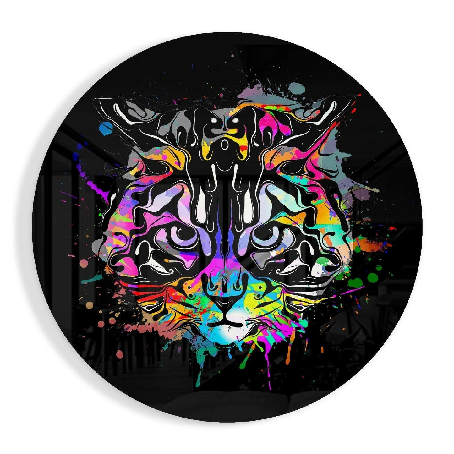 Rock N Roll Cat glass wall art with punk-rock playful style