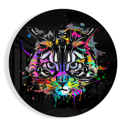 Rock N Roll Cat glass wall art with punk-rock playful style