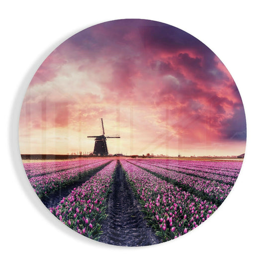 Tulip garden windmill glass wall art