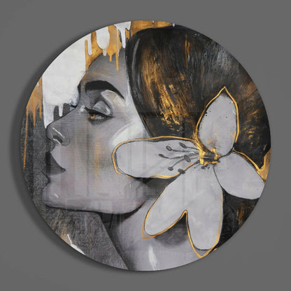 Gold Drip Profile Lily Woman Glass Wall Art
