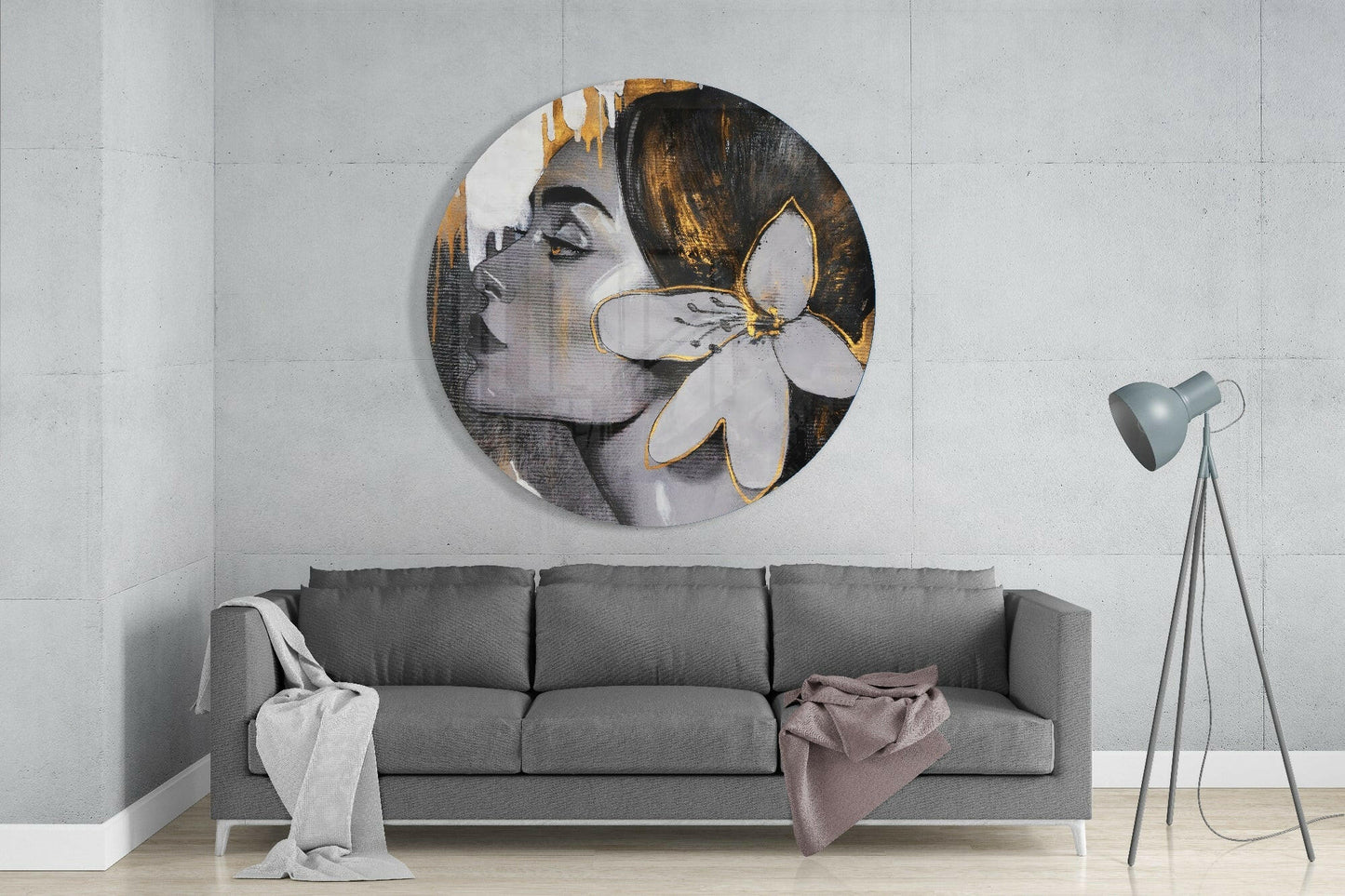 Gold Drip Profile Lily Woman Glass Wall Art