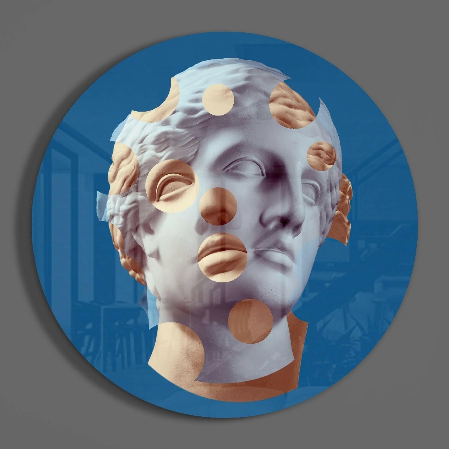 Dotted Statue Head Glass Wall Art