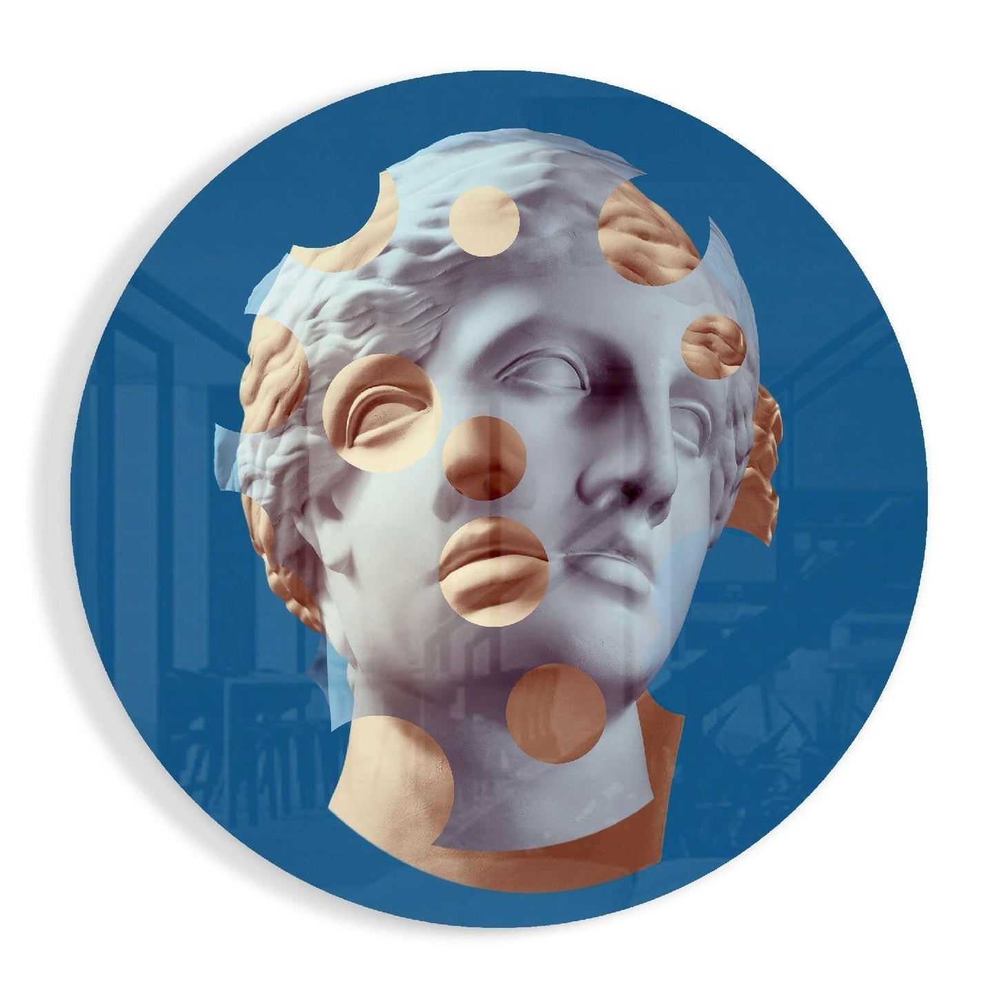 Dotted statue head glass wall art modern design