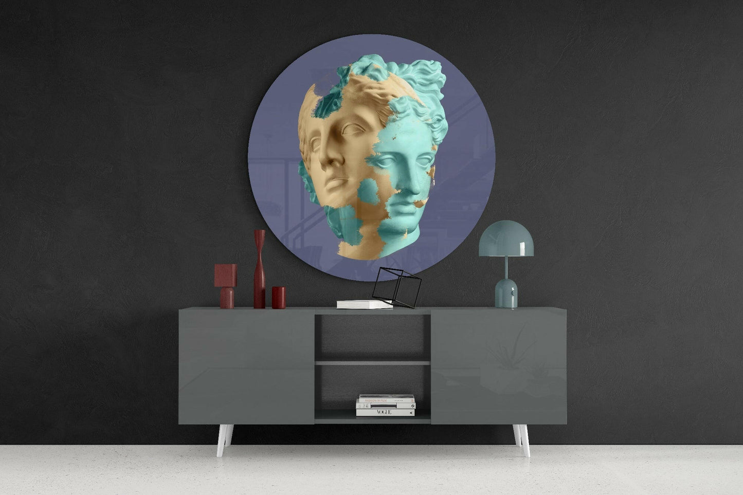 Mint and Beige Statue Head Glass Wall Art