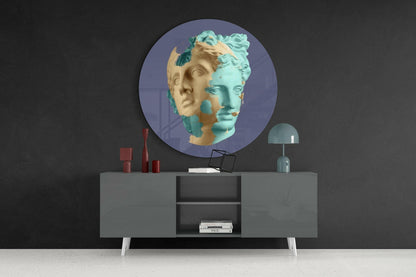 Mint and Beige Statue Head Glass Wall Art
