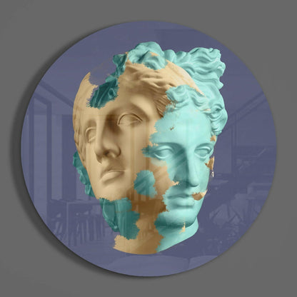 Mint and Beige Statue Head Glass Wall Art