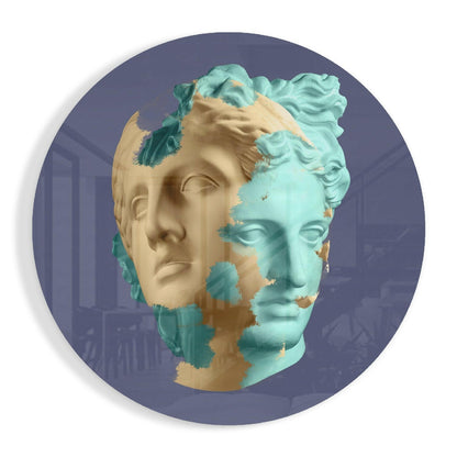 Mint and beige statue head glass wall art sculptural design
