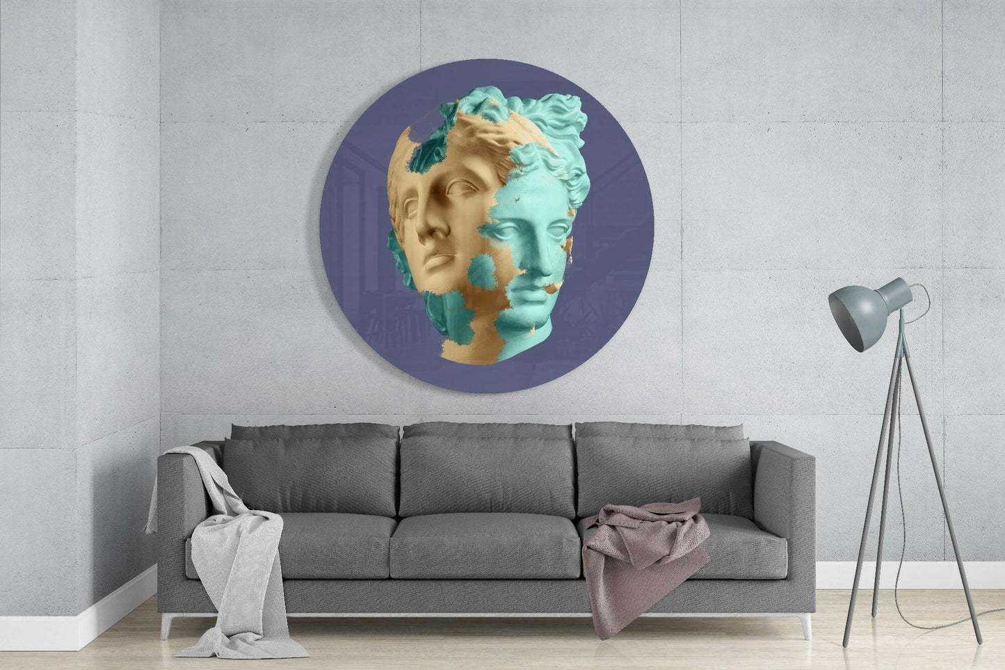Mint and Beige Statue Head Glass Wall Art