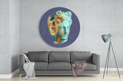 Mint and Beige Statue Head Glass Wall Art