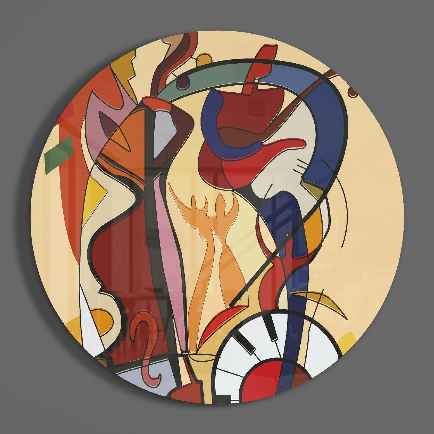 Cubist Violin and Piano Glass Wall Art