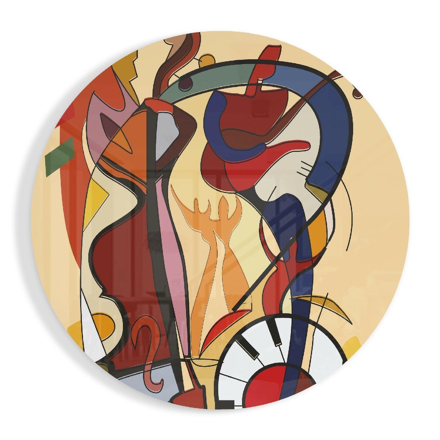 Cubist violin and piano glass wall art with polished finish