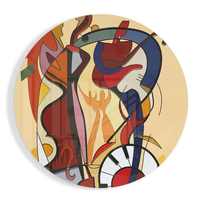 Cubist violin and piano glass wall art with polished finish