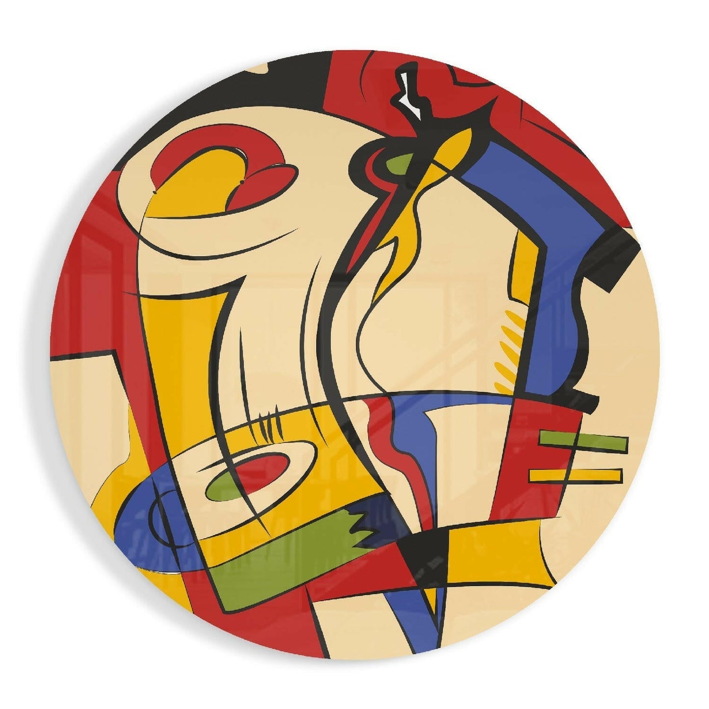 Primary color cubist curves abstract glass wall art