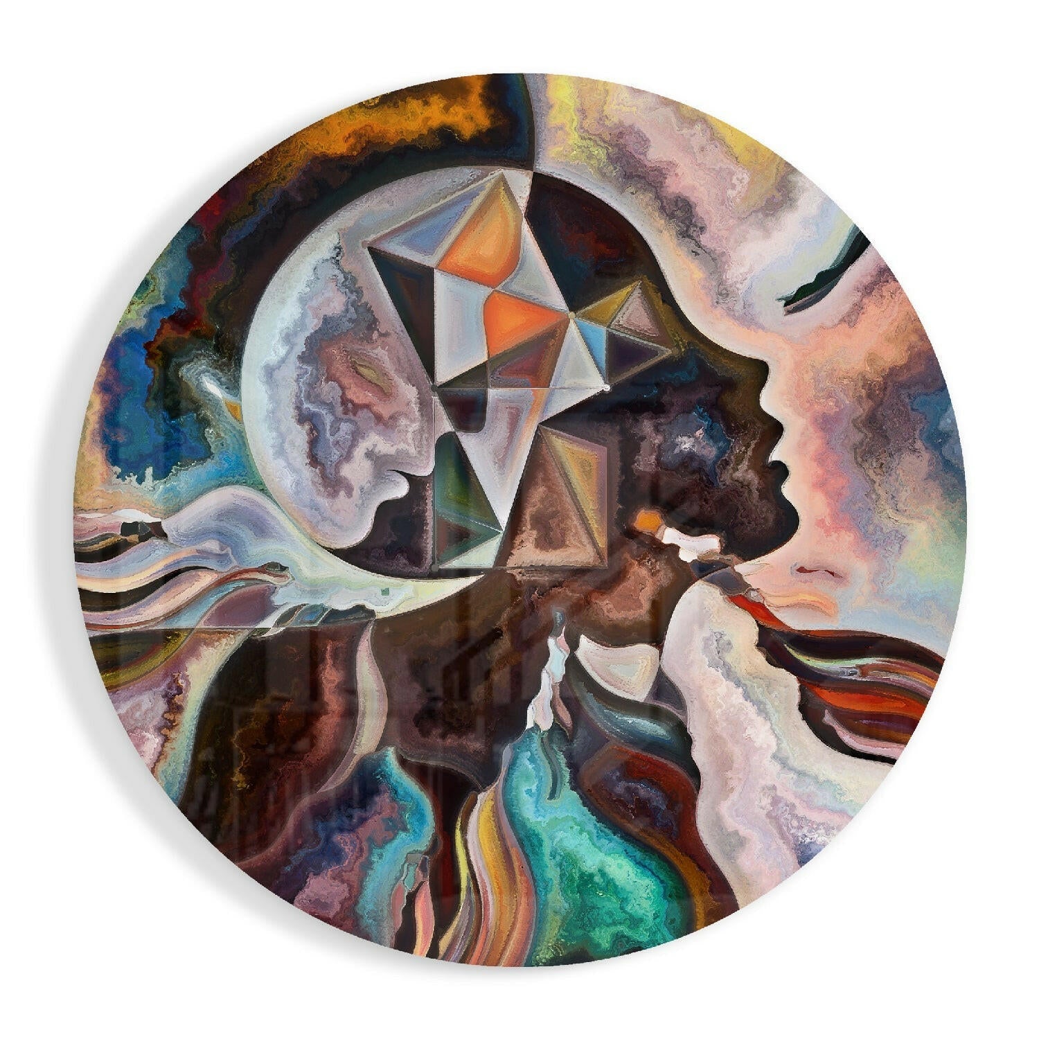 Serene meditation glass wall art on high-gloss tempered glass