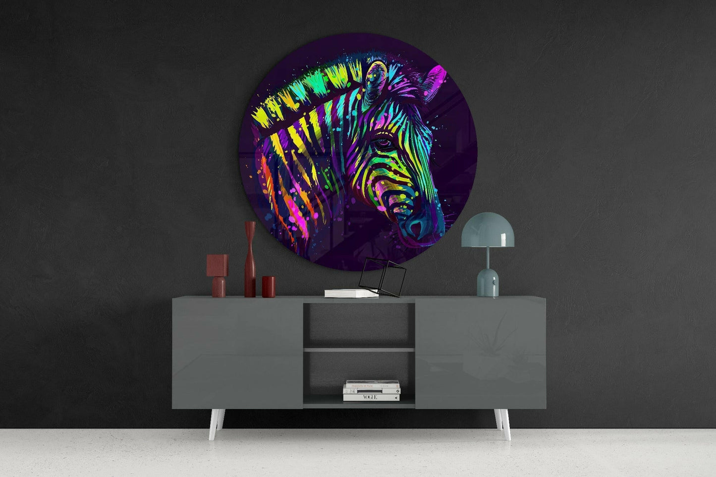 Rainbow Zebra Paint Drips Glass Wall Art