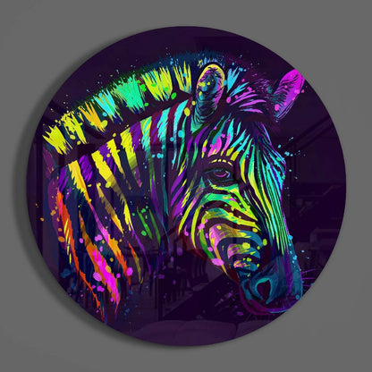 Rainbow Zebra Paint Drips Glass Wall Art