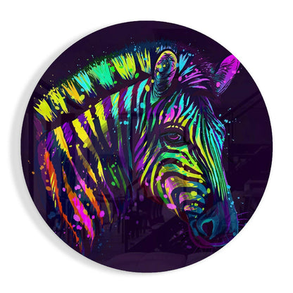 Rainbow Zebra Paint Drips glass wall art print in high-gloss tempered glass
